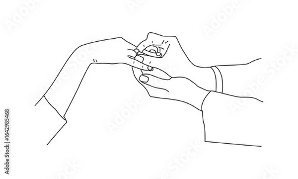 Obraz Minimalist Line Art of a Ring Being Placed on a Finger – Engagement and Wedding Symbol Illustration