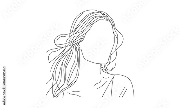 Obraz Minimalist Line Art of a Woman with Flowing Hair – Abstract Feminine Portrait Illustration