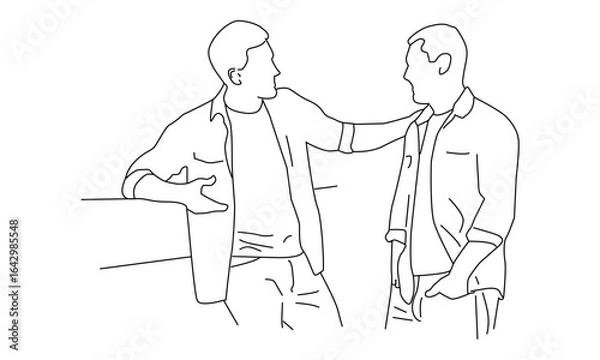 Obraz Minimalist Line Art of Two People in Conversation – Casual Interaction and Connection Illustration