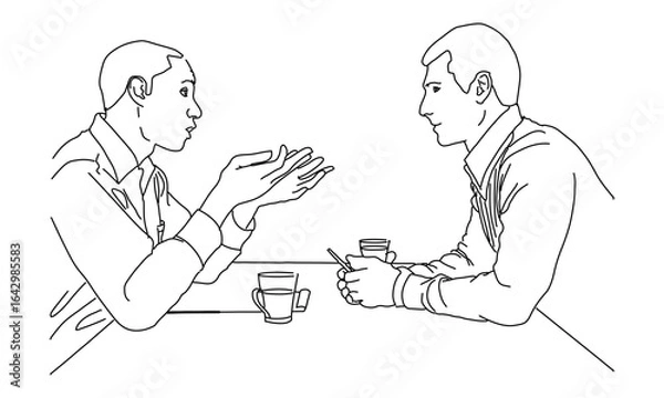 Obraz Minimalist Line Art of Two People Talking Over Coffee – Conversation and Connection Illustration