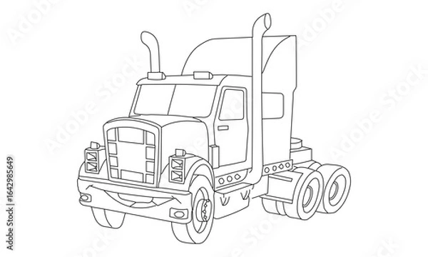 Obraz Minimalist Line Drawing of a Semi-Truck in Black and White Outline Style
