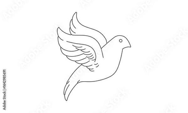 Obraz Minimalist Line Drawing of a Flying Dove in Black and White Outline Style