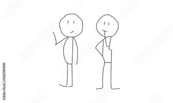 Obraz Minimalist Line Drawing of Two Stick Figures with Distinct Expressions and Poses