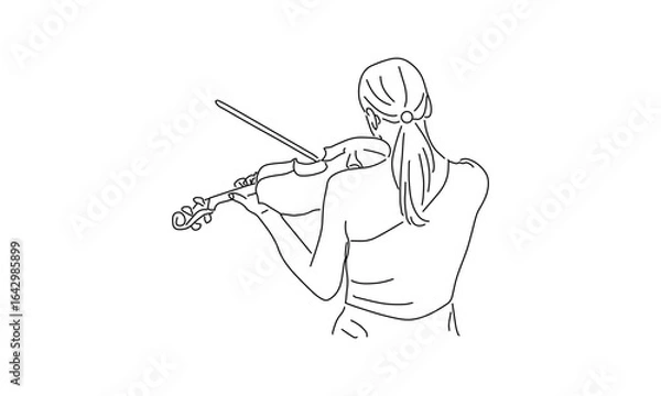 Obraz Minimalist Line Drawing of a Violinist Playing the Violin in Black and White