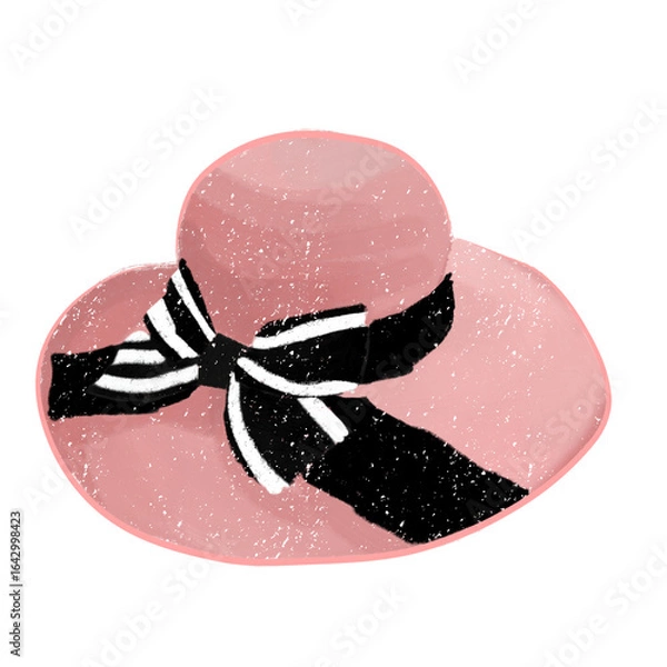 Fototapeta Elegant Pink Summer Hat with Black and White Bow – Transparent PNG. Perfect for fashion design, summer-themed graphics, digital scrapbooking, and creative projects