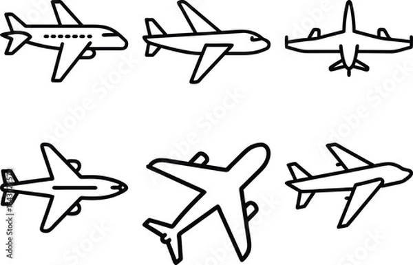 Obraz Airplane Icons Travel Air Flight Journey Transportation Set