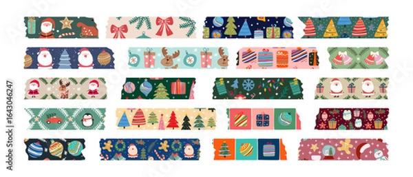 Fototapeta Set of various washi tape strips with Christmas theme for holiday decor and scrapbooking. Christmas and New Year washi tapes.