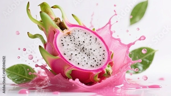 Fototapeta A whole dragon fruit resting on a transparent background, showcasing its colorful pink and green skin, ready to be cut. 3d render