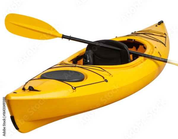 Fototapeta Bright Yellow Kayak with Paddle, Side View, Transparent Background
