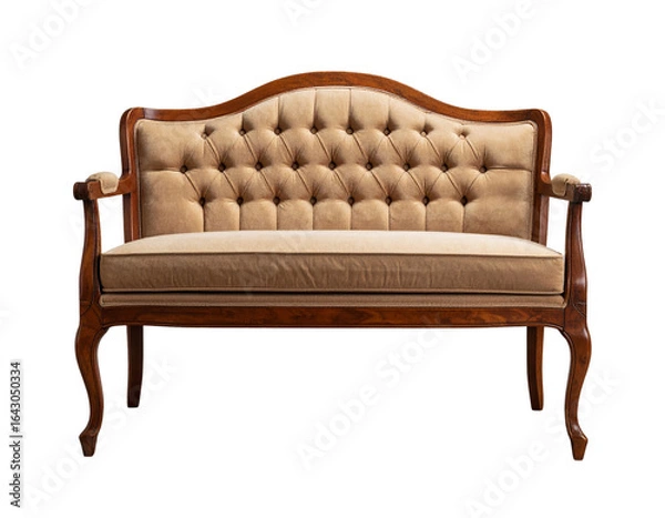 Fototapeta Classic Upholstered Bench with Button Tufts, Isolated PNG on Transparent Background