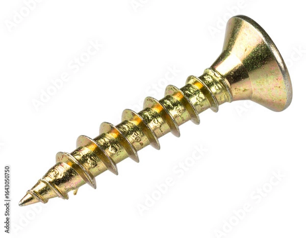 Fototapeta Close-Up of Metallic Screw with Detailed Threads and Sleek Finish, Isolated on Transparent Background