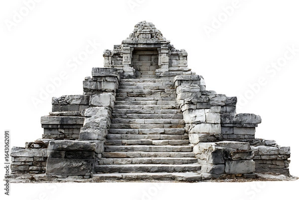 Fototapeta Ancient stone temple pyramid with steps isolated on transparent background