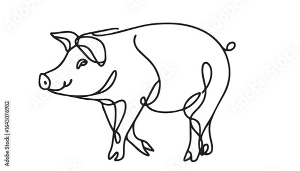 Fototapeta Continuous one single minimal line drawing pig
