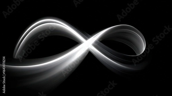 Fototapeta Abstract light swirl forming an infinity symbol on a black background.