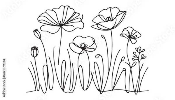 Fototapeta Continuous one single minimal line drawing spring flower