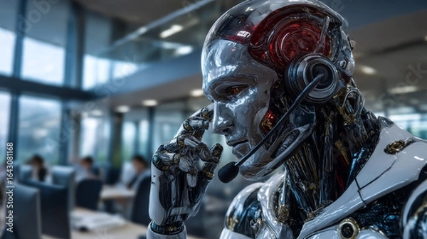Fototapeta Hands of robots touch Insurance through automated claims processing, risk assessment algorithms, policy management systems, fraud detection tools, customer self-service portals, premium calculation.