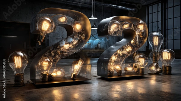 Fototapeta Number 2, Alphabet  made of light bulb. 3D illustration
