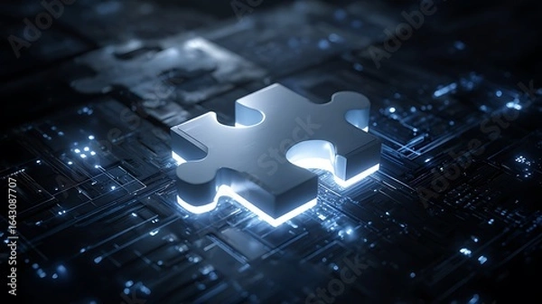 Obraz Puzzle Piece on Circuit Board Illustrating Technology and Solutions