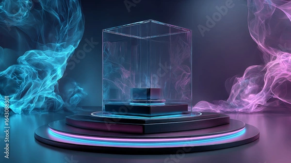 Fototapeta Abstract background, Futuristic pedestal for product presentation, Display modern. 3D illustration