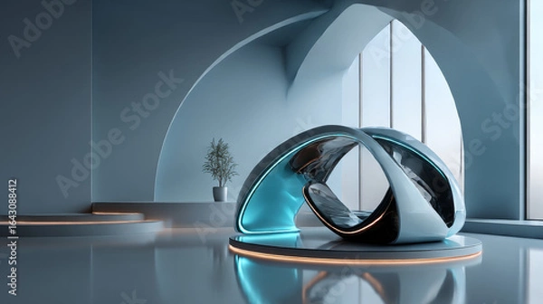 Fototapeta Abstract background, Futuristic pedestal for product presentation, Display modern. 3D illustration