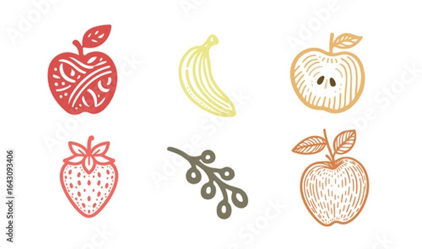Fototapeta  doodle hand drawn apple,banana,olive,strawberry vector.