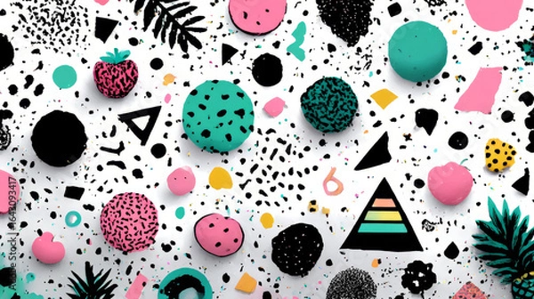 Fototapeta Classic 80s-90s elements in modern style flat, line style. Fashion seamless pattern.Hand drawn vector illustration.