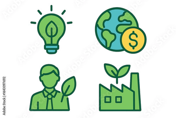 Fototapeta Illustrations representing sustainable development and green economy concepts in a simple design style