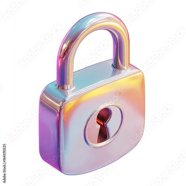 Fototapeta 3D rendered padlock, iridescent colors