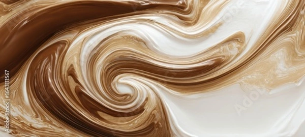 Fototapeta The Abstract Swirl of Cream and Brown Paint Blending Seamlessly.