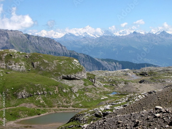 Fototapeta Lacs entre la chaîne des Alpes.