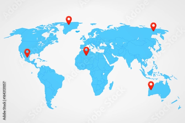 Fototapeta World map with 3d pins. 3d vector illustration