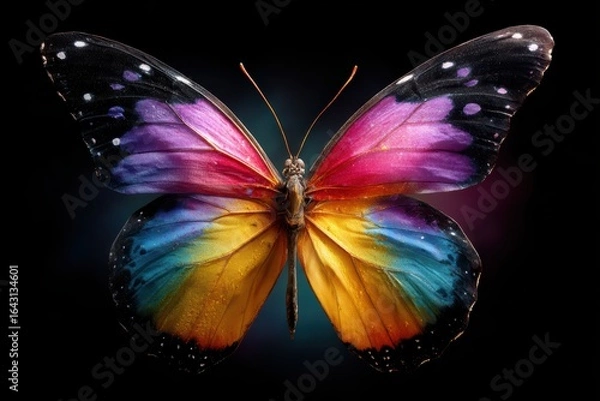 Fototapeta Vibrant rainbow butterfly wallpaper adds a touch of color to any decorative space and creates an inviting atmosphere for nature lovers