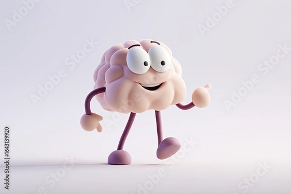 Fototapeta Cartoon brain character walks, happy expression