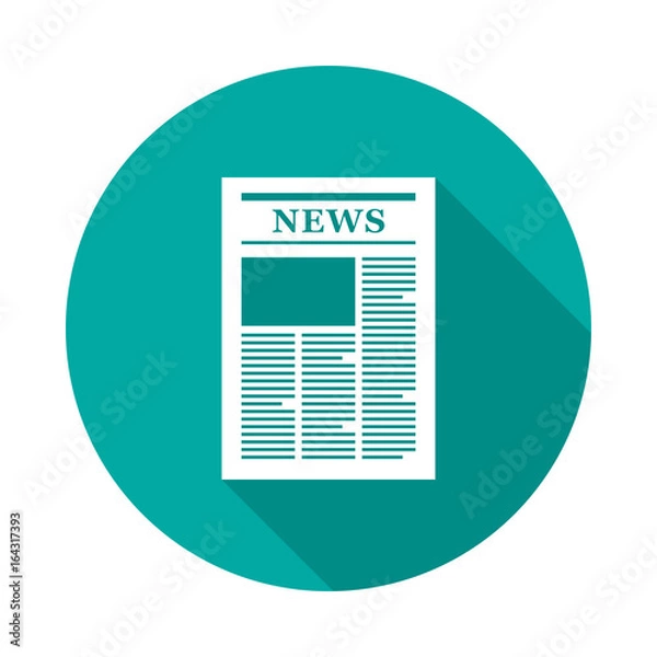 Fototapeta Newspaper circle icon with long shadow. Flat design style. Newspaper simple silhouette. Modern, minimalist, round icon in stylish colors. Web site page and mobile app design vector element.
