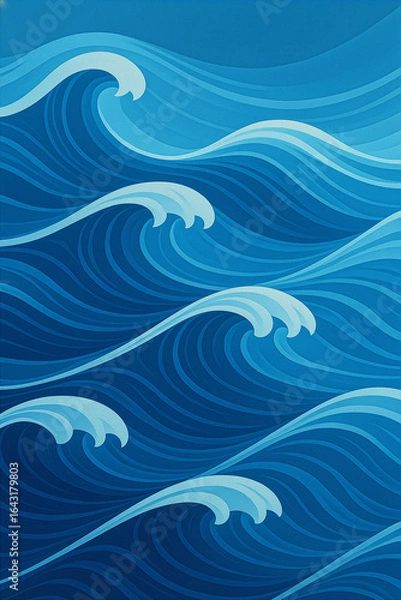 Fototapeta Dynamic ocean wave abstract pattern, blue water flow, smartphone wallpaper design