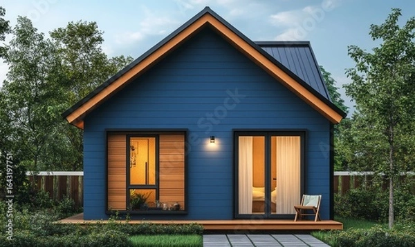 Fototapeta Tiny home concept, illustrating the minimalist lifestyle, which promotes living more with less. The compact living space design focuses on functionality and simplicity, Generative AI