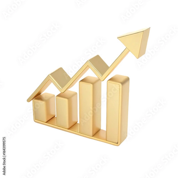 Fototapeta Golden Growing bar graphs and arrow - Financial analysis, business finance concept
