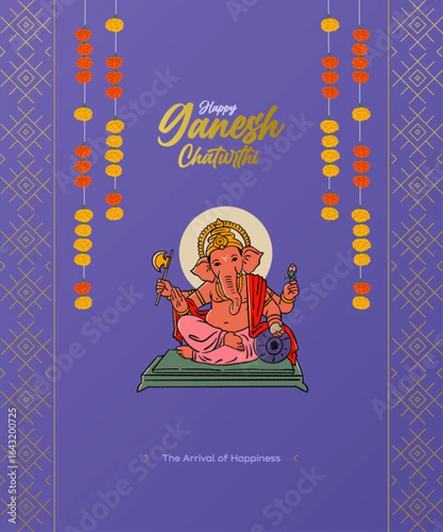 Fototapeta Ganesha vector illustration with Ganesh Chaturthi calligraphy, minimal invitation card design 
