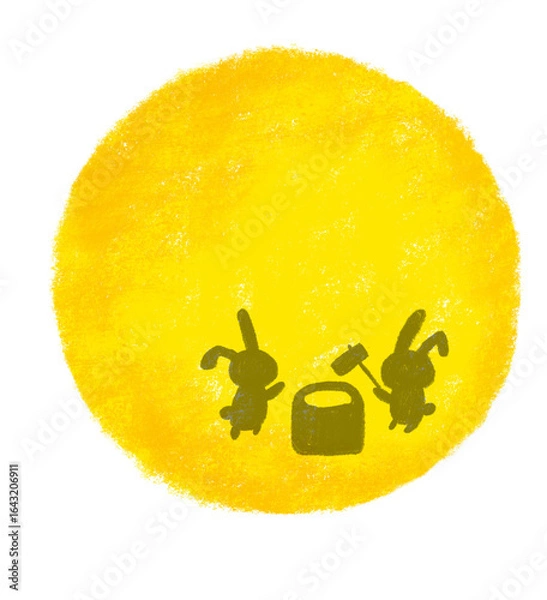 Obraz かわいい月見のイラスト　月とうさぎ　十五夜　クレヨンタッチ