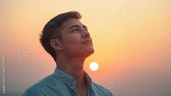 Fototapeta The Entrepreneur's Vision - An inspirational digital wallpaper of a male businessperson, looking up and to the side with a visionary expression