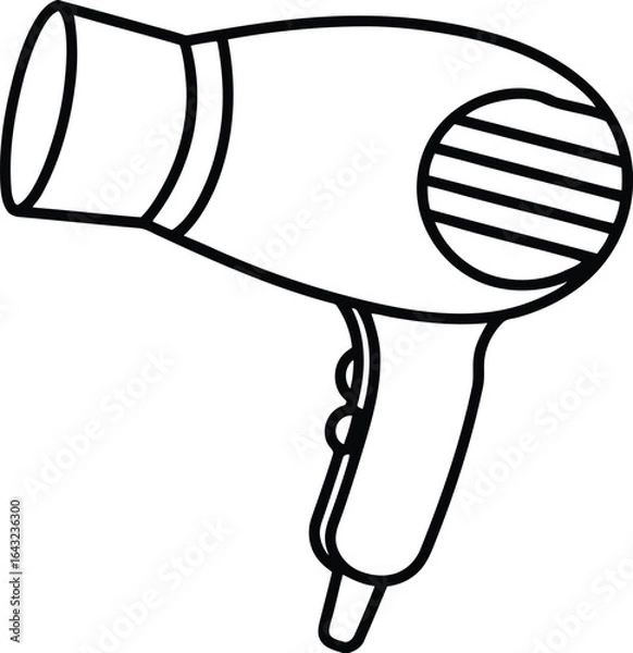 Obraz Black and White Outline Vector of Hairdryer – Minimalist Styling Tool Illustration