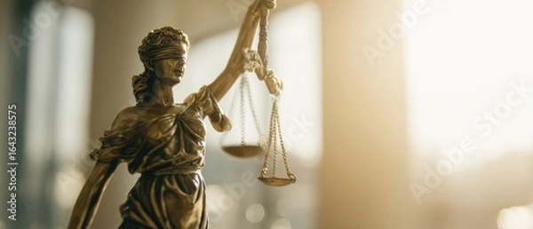Obraz The Lady Justice Statue Holding Scales in a Warm Natural Light Setting