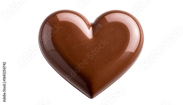 Fototapeta A decadent chocolate heart, gleaming with richness against a pure white backdrop, symbolizing love