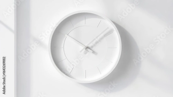 Fototapeta Simple white clock on white wall