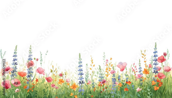 Obraz Watercolor wildflower meadow illustration on a transparent background art print delicate nature