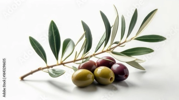 Fototapeta Olives on a branch against white