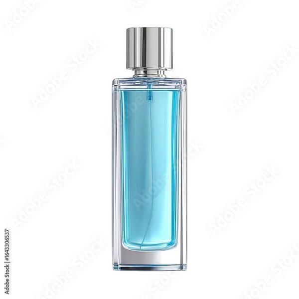 Fototapeta Light-blue rectangular perfume bottle with silver top