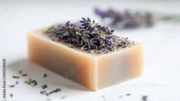 Fototapeta Lavender soap on white surface