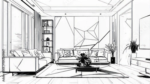 Fototapeta Interior design sketch