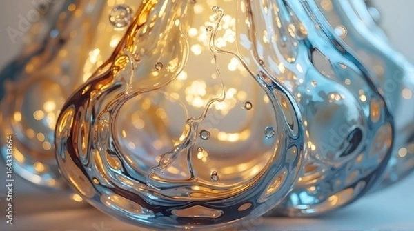Obraz Close-up of abstract glass sculpture with golden bokeh lights